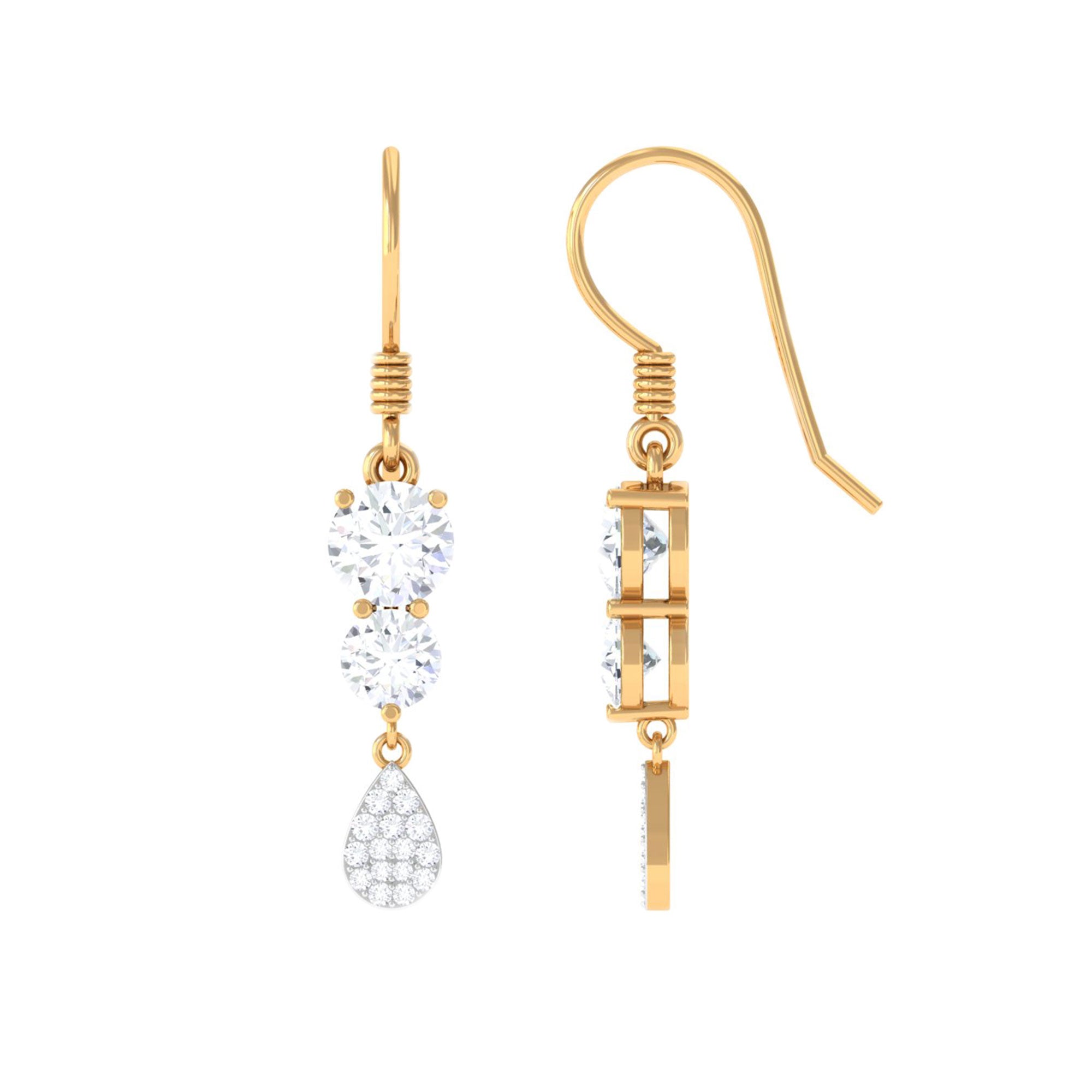 1.75 CT Moissanite Minimal Dangle Earrings in Gold Moissanite - ( D-VS1 ) - Color and Clarity - Rosec Jewels