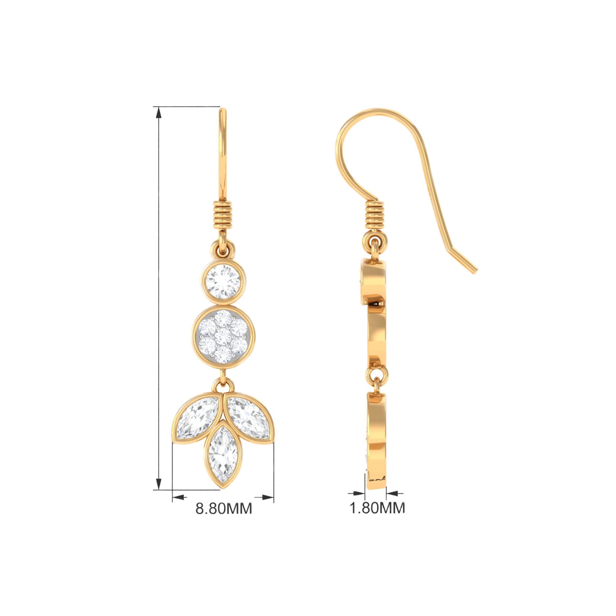 1.75 CT Marquise and Round Cut Moissanite Leaf Dangle Earrings Moissanite - ( D-VS1 ) - Color and Clarity - Rosec Jewels