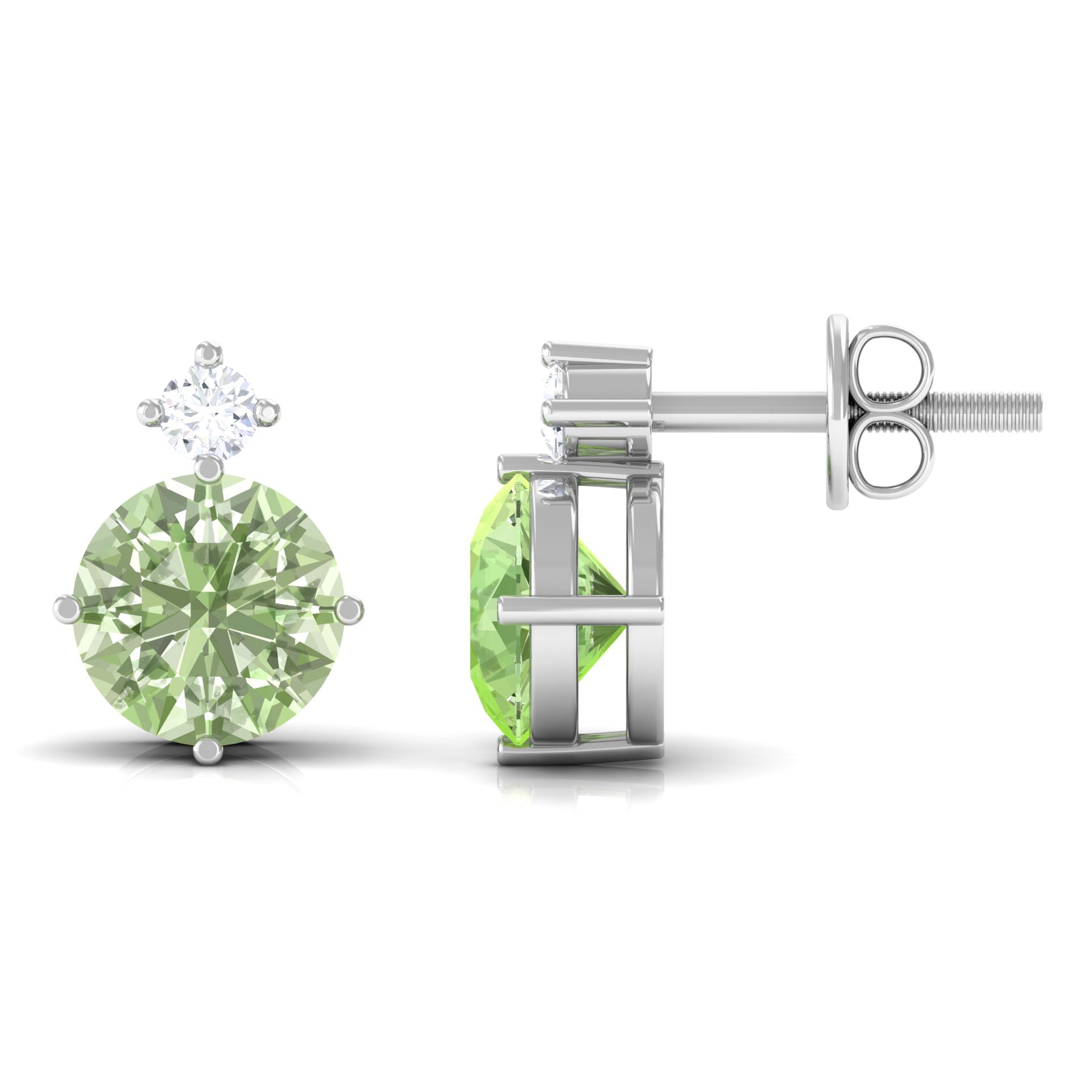 Simple Green Sapphire Solitaire Stud Earrings with Diamond Green Sapphire - ( AAA ) - Quality - Rosec Jewels