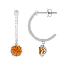 Minimal Round Citrine Hoop Drop Earrings with Diamond Citrine - ( AAA ) - Quality - Rosec Jewels