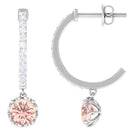 Minimal Round Morganite and Diamond Hoop Drop Earrings Morganite - ( AAA ) - Quality - Rosec Jewels