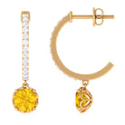 Round Lab Grown Yellow Sapphire Hoop Drop Earrings with Diamond Lab Created Yellow Sapphire - ( AAAA ) - Quality - Rosec Jewels