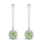 Round Green Sapphire Hoop Drop Earrings with Diamond Green Sapphire - ( AAA ) - Quality - Rosec Jewels