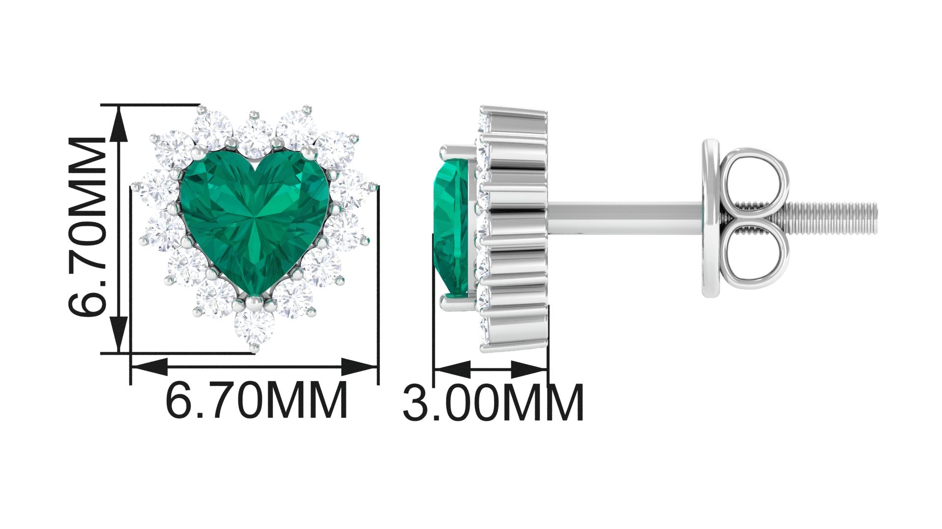 Heart Shape Emerald Stud Earrings with Diamond Emerald - ( AAA ) - Quality - Rosec Jewels