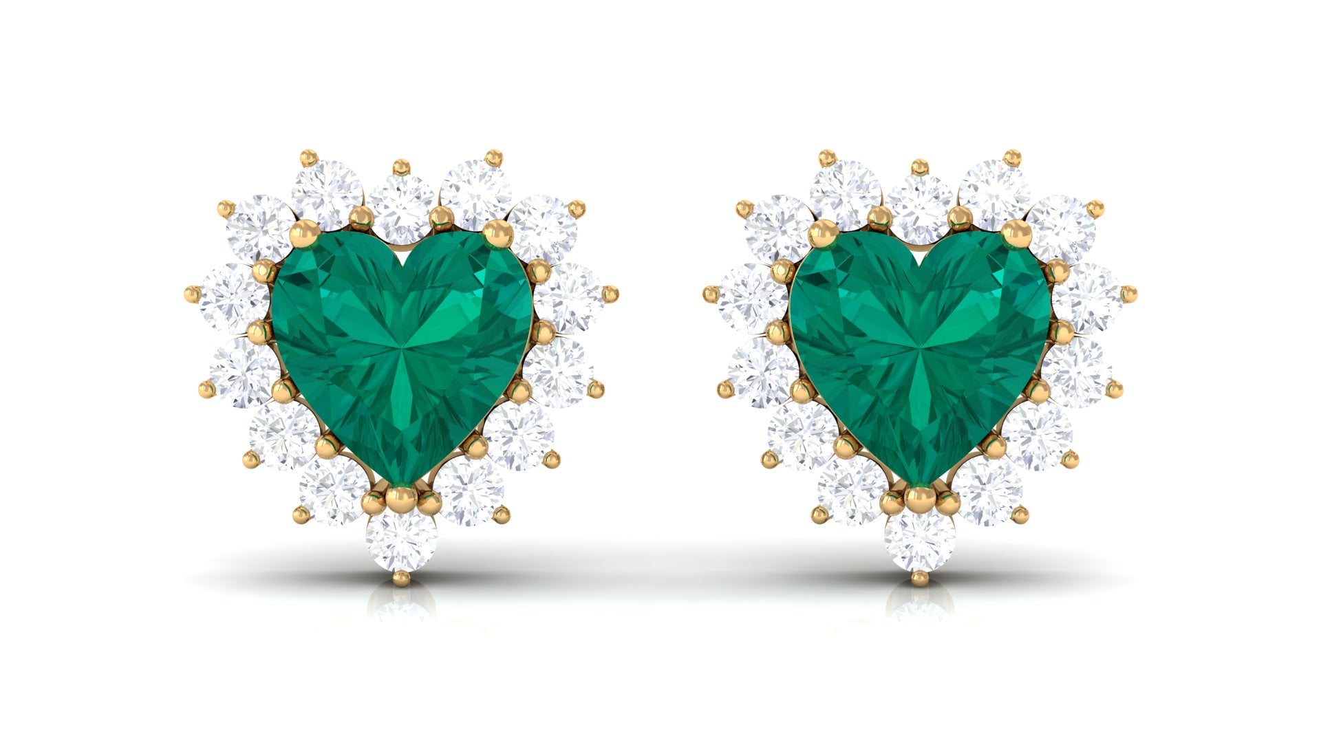 Heart Shape Emerald Stud Earrings with Diamond Emerald - ( AAA ) - Quality - Rosec Jewels