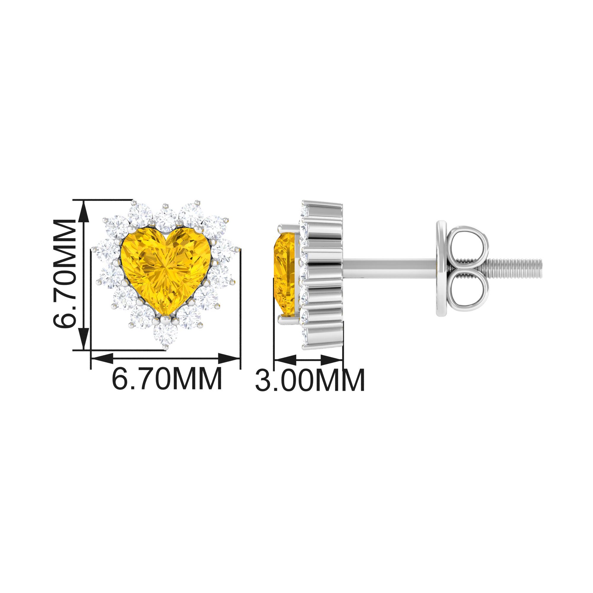 Lab Grown Yellow Sapphire Heart Earrings with Diamond Lab Created Yellow Sapphire - ( AAAA ) - Quality - Rosec Jewels