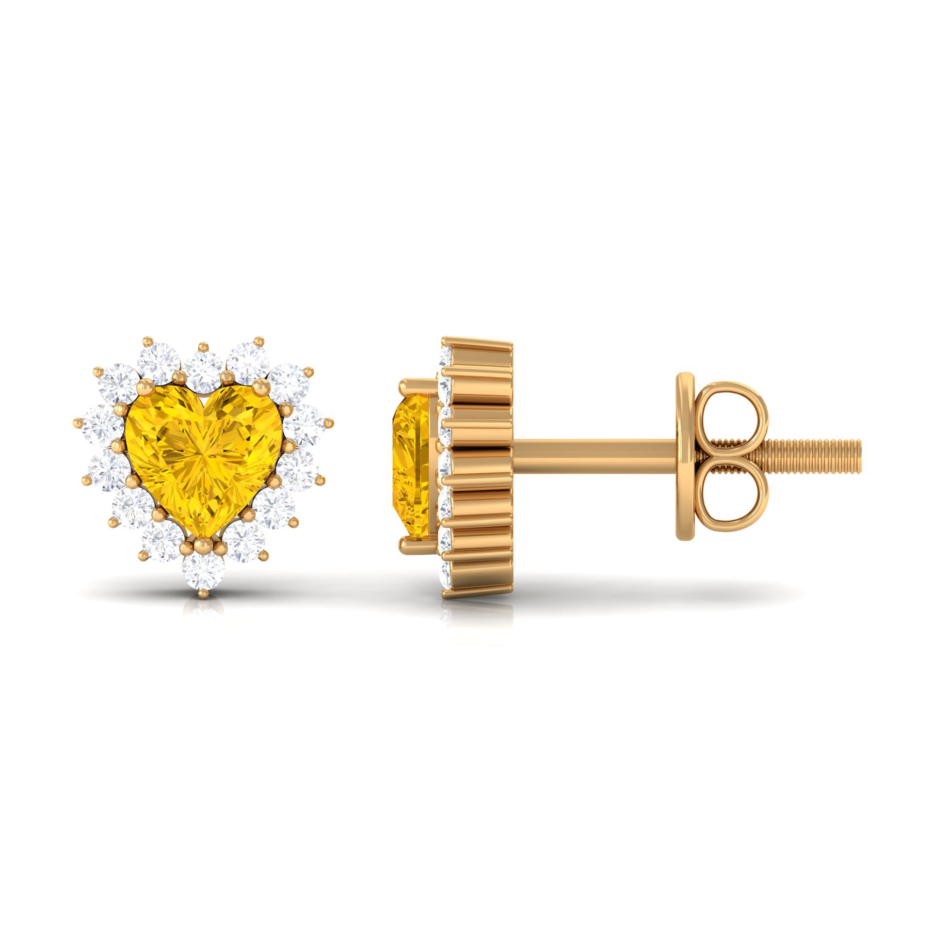 Heart Shape Yellow Sapphire and Diamond Minimal Halo Stud Earrings Yellow Sapphire - ( AAA ) - Quality - Rosec Jewels