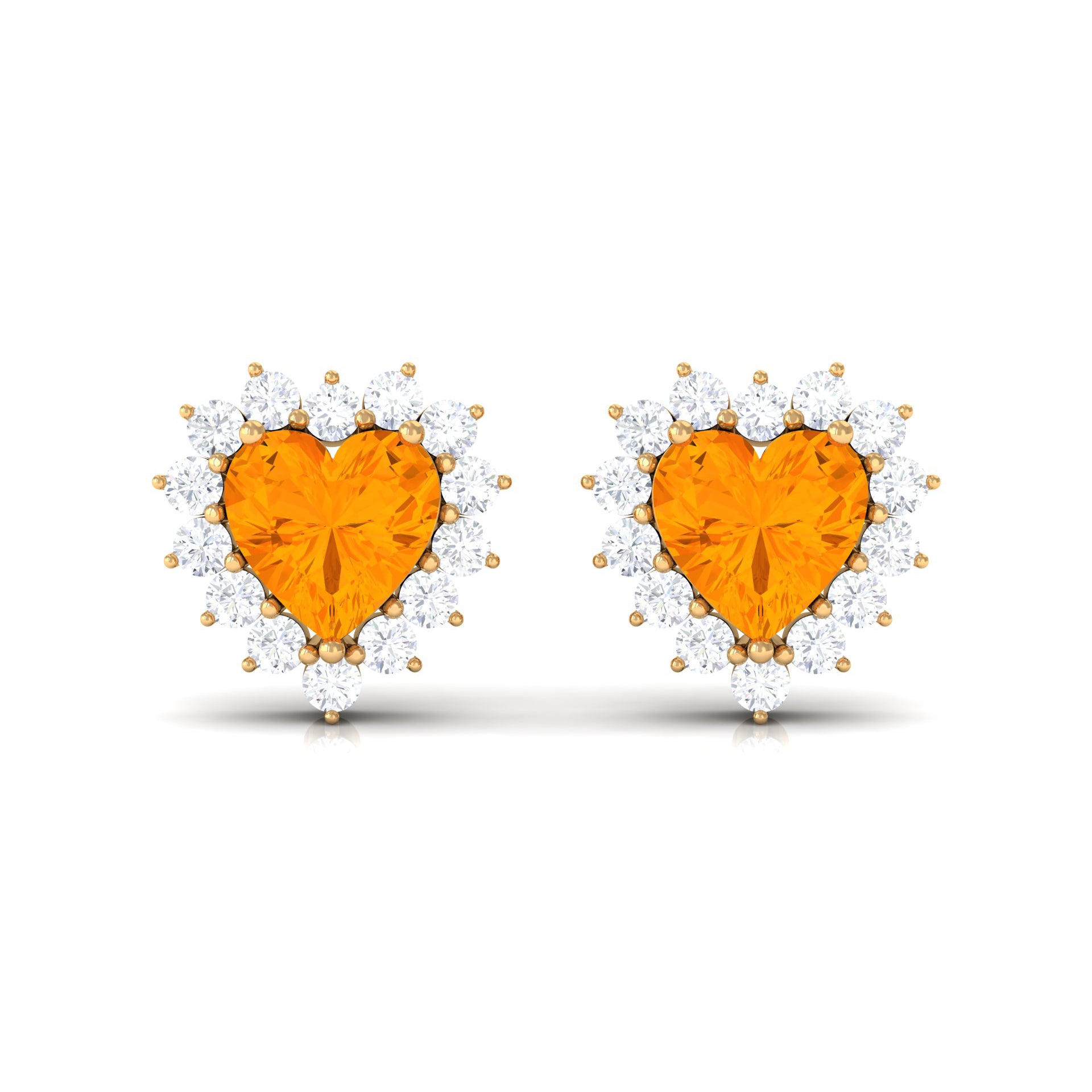 Minimal Heart Shape Fire Opal Halo Stud Earrings with Diamond Fire Opal - ( AAA ) - Quality - Rosec Jewels