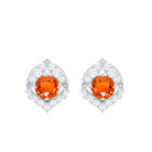 Lab Grown Orange Sapphire Stud Earrings with Diamond Lab Created Orange Sapphire - ( AAAA ) - Quality - Rosec Jewels