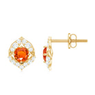 Lab Grown Orange Sapphire Stud Earrings with Diamond Lab Created Orange Sapphire - ( AAAA ) - Quality - Rosec Jewels