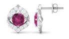 Unique Pink Tourmaline Stud Earrings with Diamond Pink Tourmaline - ( AAA ) - Quality - Rosec Jewels