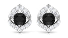 Dainty Black Onyx Stud Earrings with Diamond Black Onyx - ( AAA ) - Quality - Rosec Jewels