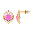 Minimal Pink Sapphire and Diamond Petal Stud Earrings Pink Sapphire - ( AAA ) - Quality - Rosec Jewels