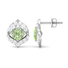 Dainty Green Sapphire and Diamond Petal Stud Earrings Green Sapphire - ( AAA ) - Quality - Rosec Jewels