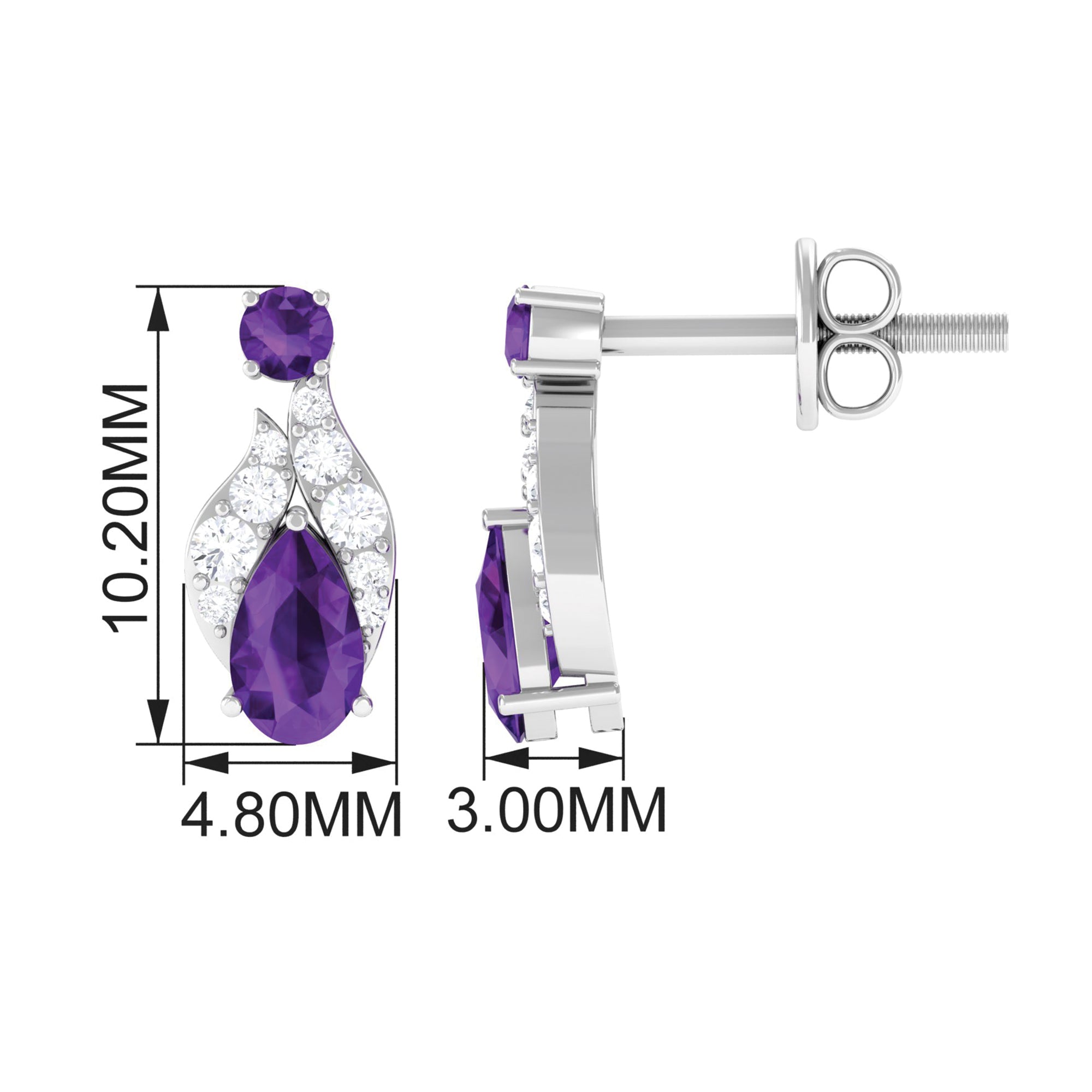 Nature Inspired Amethyst and Diamond Leaf Stud Earrings Amethyst - ( AAA ) - Quality - Rosec Jewels