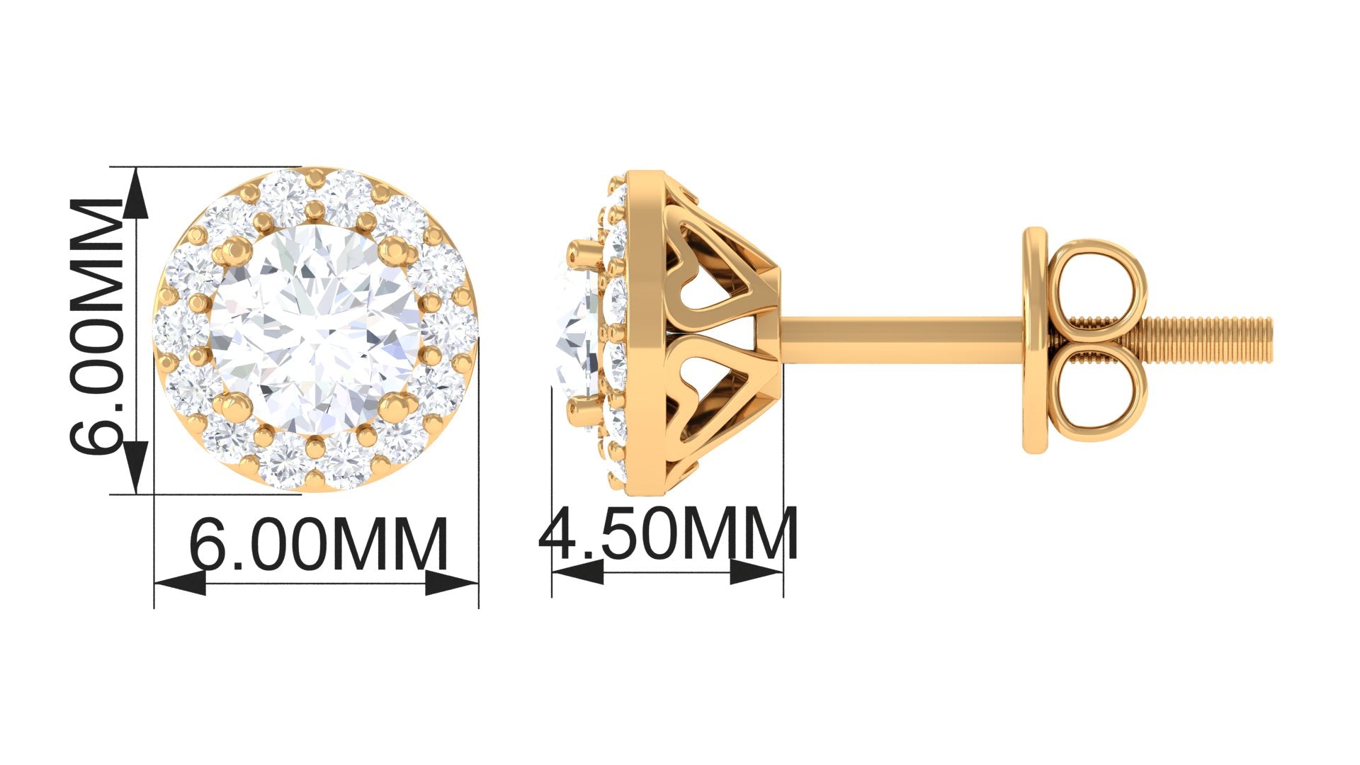 Round Lab Grown Diamond Halo Stud Earrings Lab Grown Diamond - ( EF-VS ) - Color and Clarity - Rosec Jewels