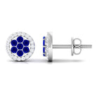 1/4 CT Created Blue Sapphire Cluster Earrings with Diamond Halo Lab Created Blue Sapphire - ( AAAA ) - Quality - Rosec Jewels