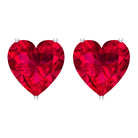 Heart Shape Created Ruby Solitaire Stud Earrings Lab Created Ruby - ( AAAA ) - Quality - Rosec Jewels