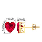 Heart Shape Created Ruby Solitaire Stud Earrings Lab Created Ruby - ( AAAA ) - Quality - Rosec Jewels