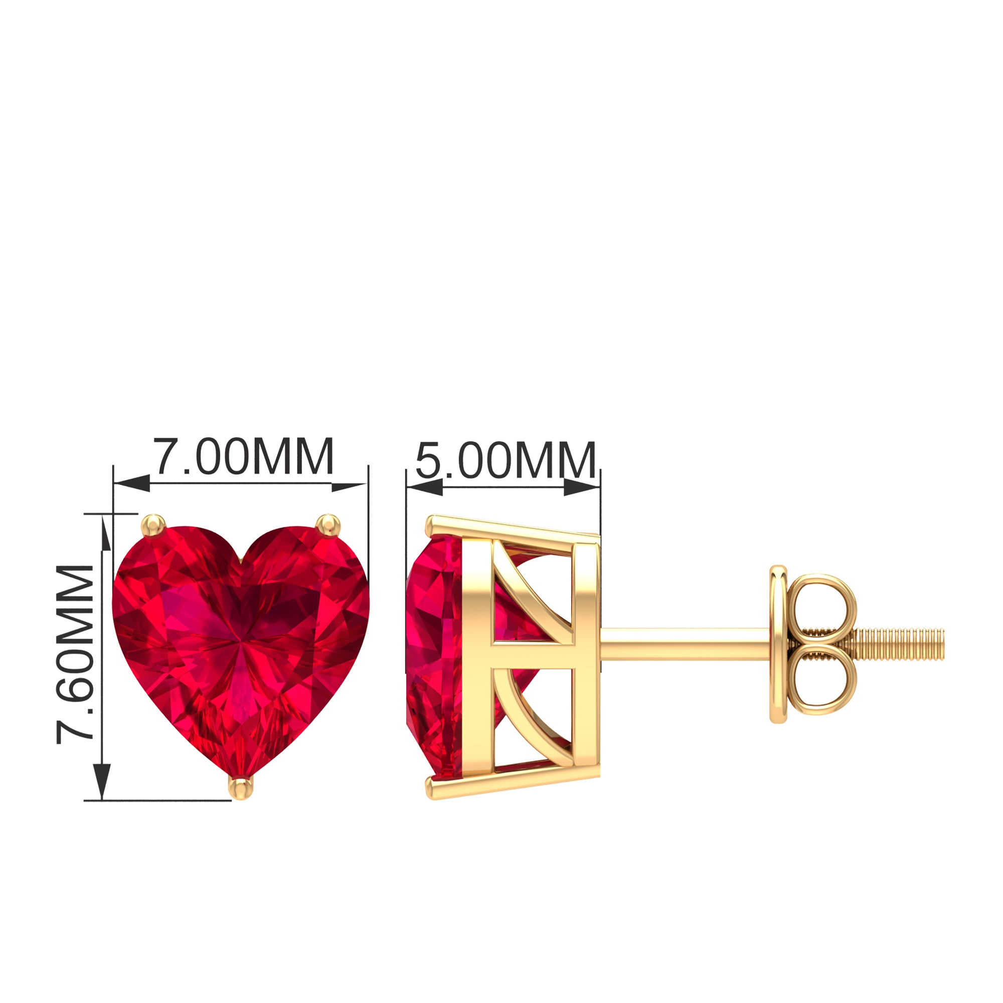 Heart Shape Created Ruby Solitaire Stud Earrings Lab Created Ruby - ( AAAA ) - Quality - Rosec Jewels