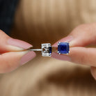 9.50 CT Asscher Cut Created Blue Sapphire Solitaire Stud Earrings Lab Created Blue Sapphire - ( AAAA ) - Quality - Rosec Jewels