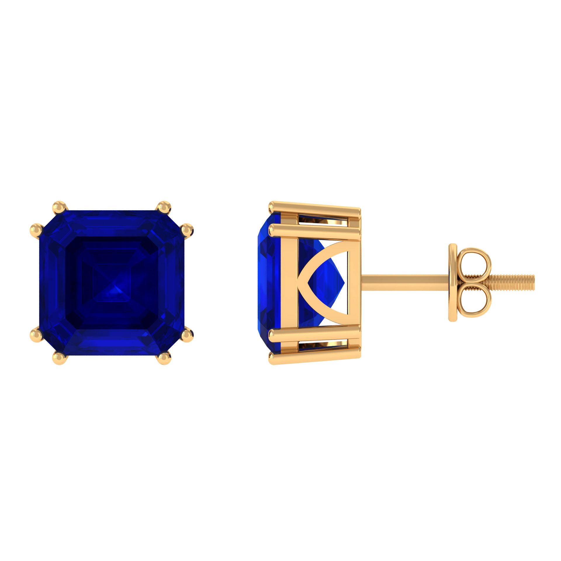 9.50 CT Asscher Cut Created Blue Sapphire Solitaire Stud Earrings Lab Created Blue Sapphire - ( AAAA ) - Quality - Rosec Jewels