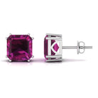 6.5 CT Asscher Cut Rhodolite Solitaire Stud Earrings Rhodolite - ( AAA ) - Quality - Rosec Jewels