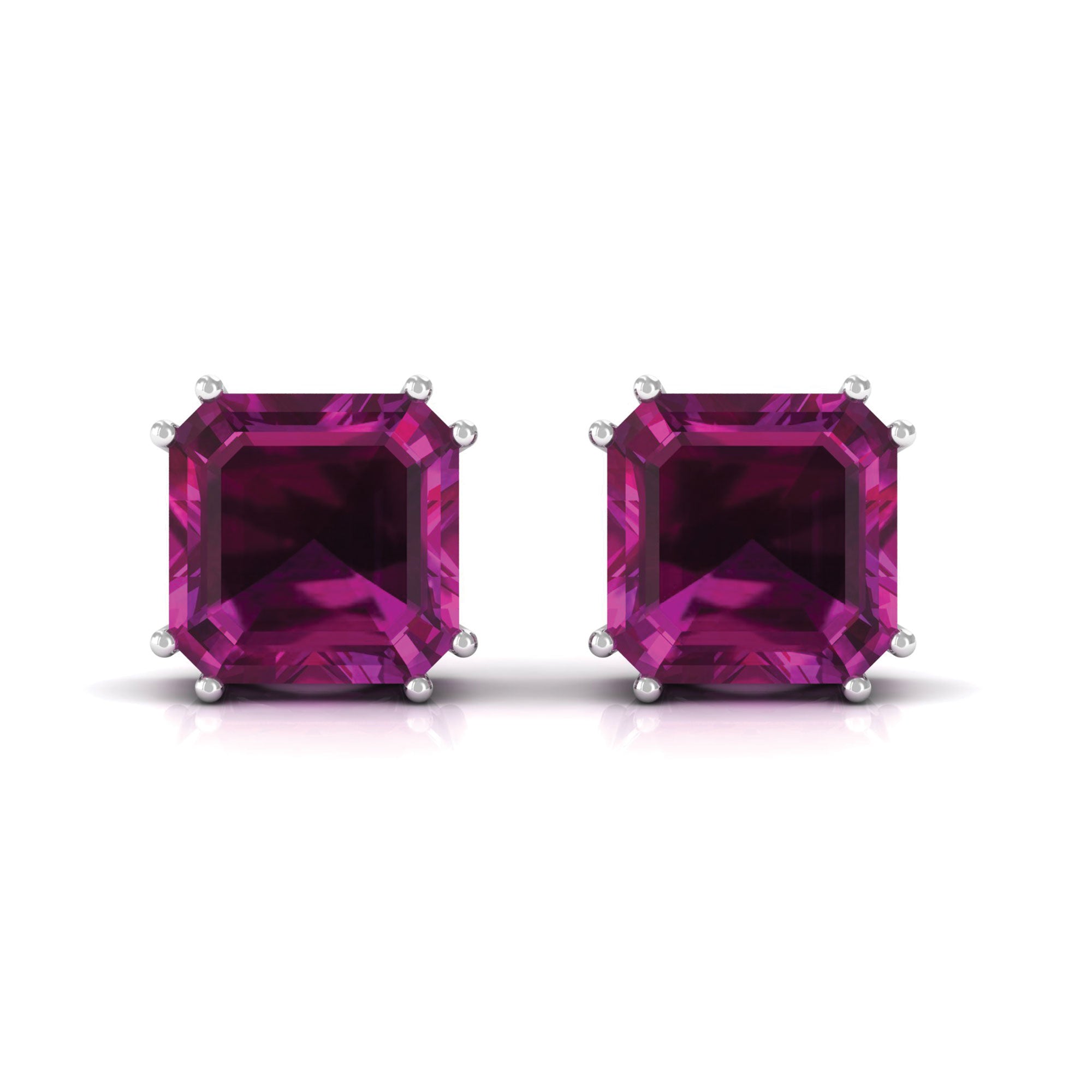 6.5 CT Asscher Cut Rhodolite Solitaire Stud Earrings Rhodolite - ( AAA ) - Quality - Rosec Jewels