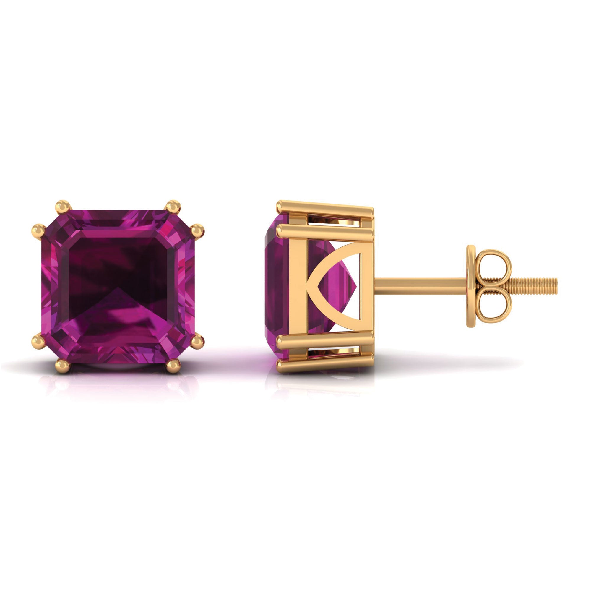 6.5 CT Asscher Cut Rhodolite Solitaire Stud Earrings Rhodolite - ( AAA ) - Quality - Rosec Jewels