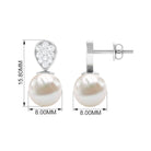 Real Freshwater Pearl and Diamond Minimal Drop Earrings Freshwater Pearl - ( AAA ) - Quality - Rosec Jewels