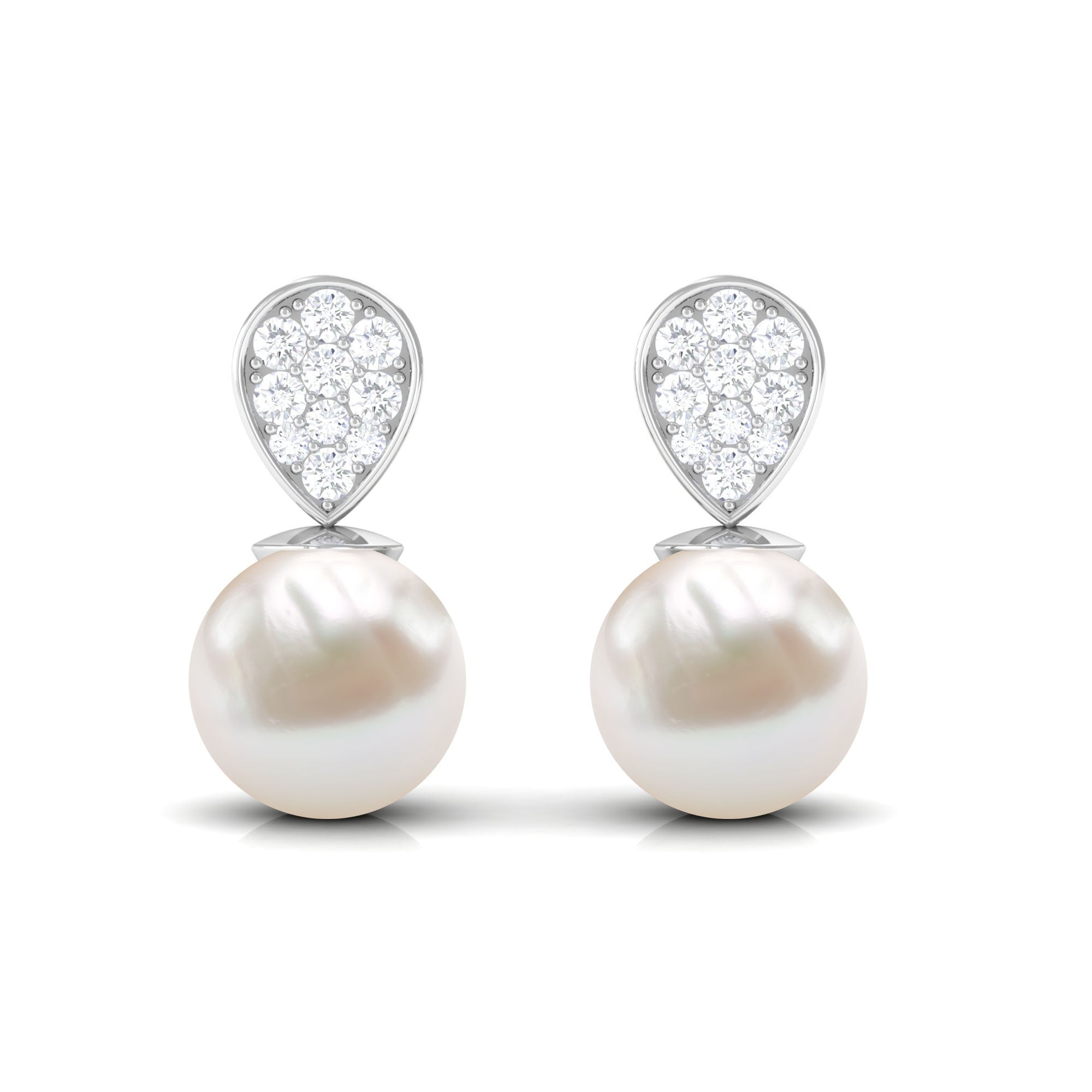 Real Freshwater Pearl and Diamond Minimal Drop Earrings Freshwater Pearl - ( AAA ) - Quality - Rosec Jewels