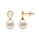 Real Freshwater Pearl and Diamond Minimal Drop Earrings Freshwater Pearl - ( AAA ) - Quality - Rosec Jewels