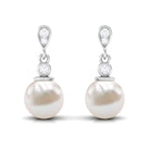 Freshwater Pearl and Diamond Drop Earrings Freshwater Pearl - ( AAA ) - Quality - Rosec Jewels