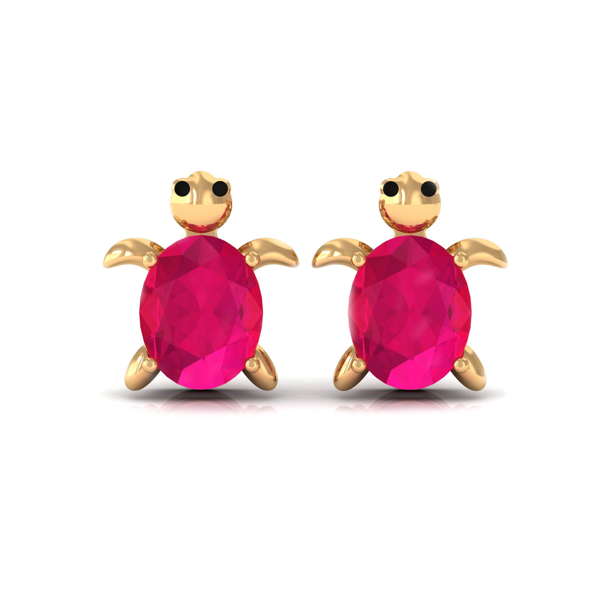 3/4 CT Turtle Stud Earrings with Oval Cut Ruby Ruby - ( AAA ) - Quality - Rosec Jewels