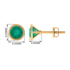 1 CT Bezel Set Round Emerald Solitaire Stud Earrings Emerald - ( AAA ) - Quality - Rosec Jewels