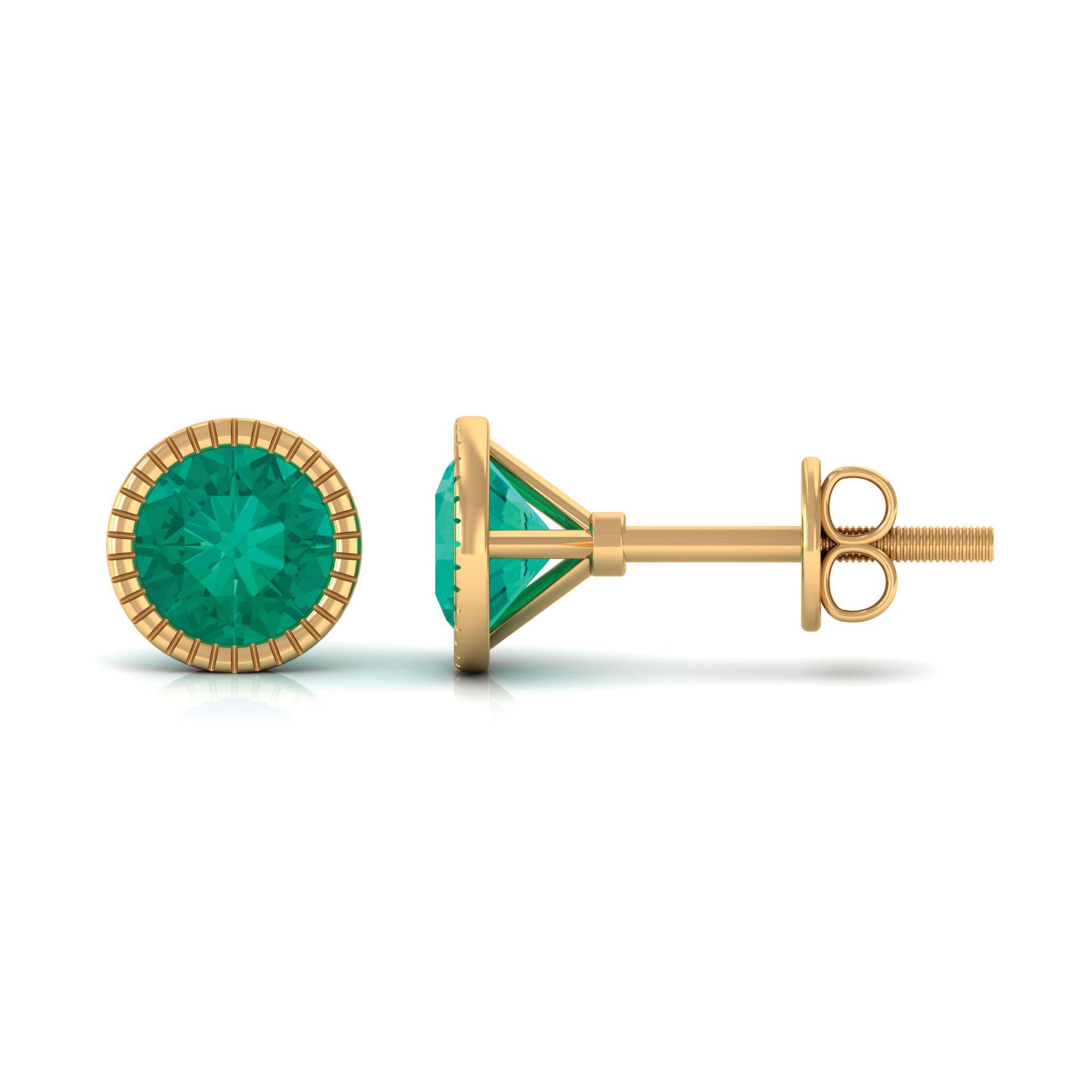 1 CT Bezel Set Round Emerald Solitaire Stud Earrings Emerald - ( AAA ) - Quality - Rosec Jewels