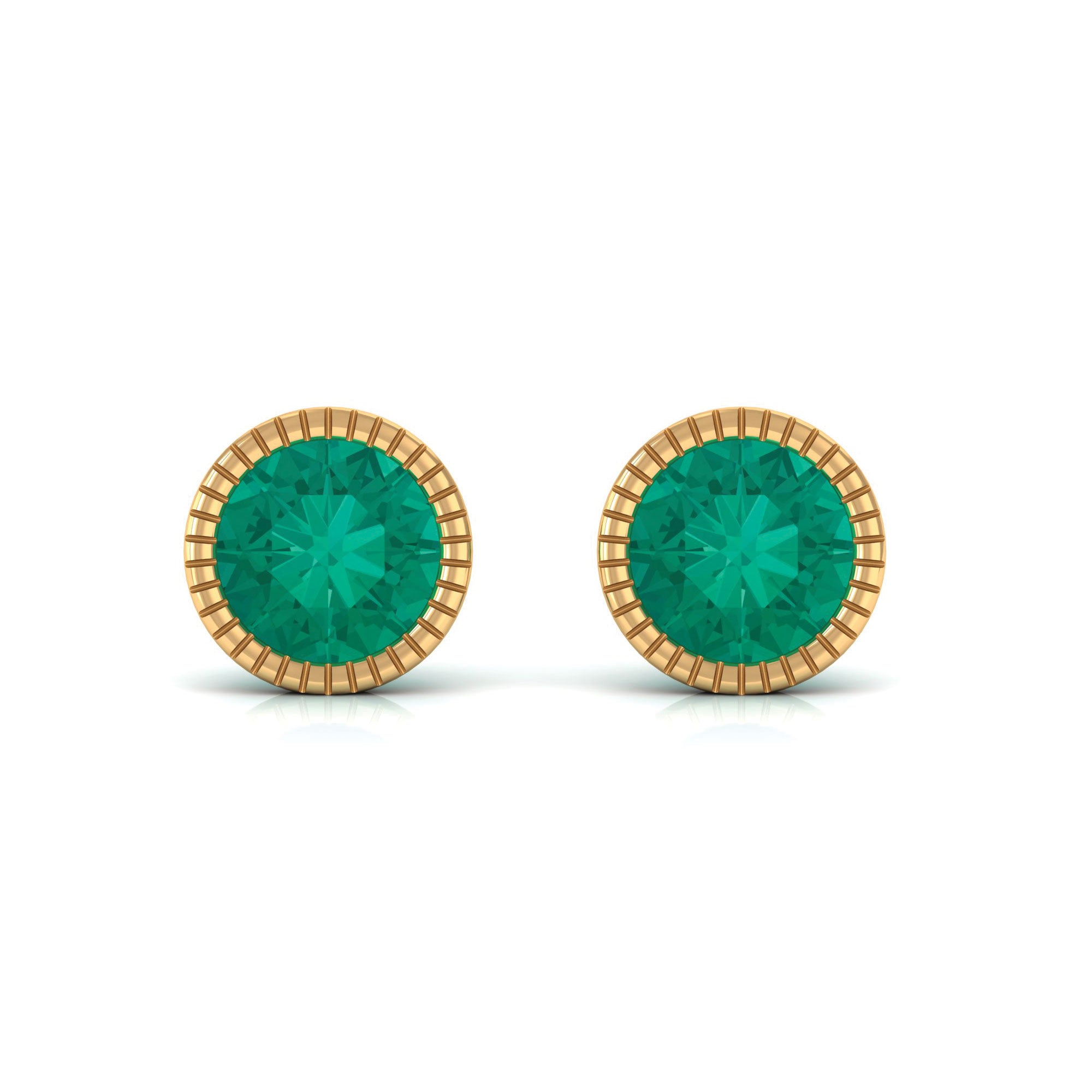 1 CT Bezel Set Round Emerald Solitaire Stud Earrings Emerald - ( AAA ) - Quality - Rosec Jewels