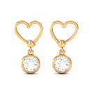 1/2 CT Zircon Gold Heart Drop Earrings in Bezel Setting Zircon - ( AAAA ) - Quality - Rosec Jewels