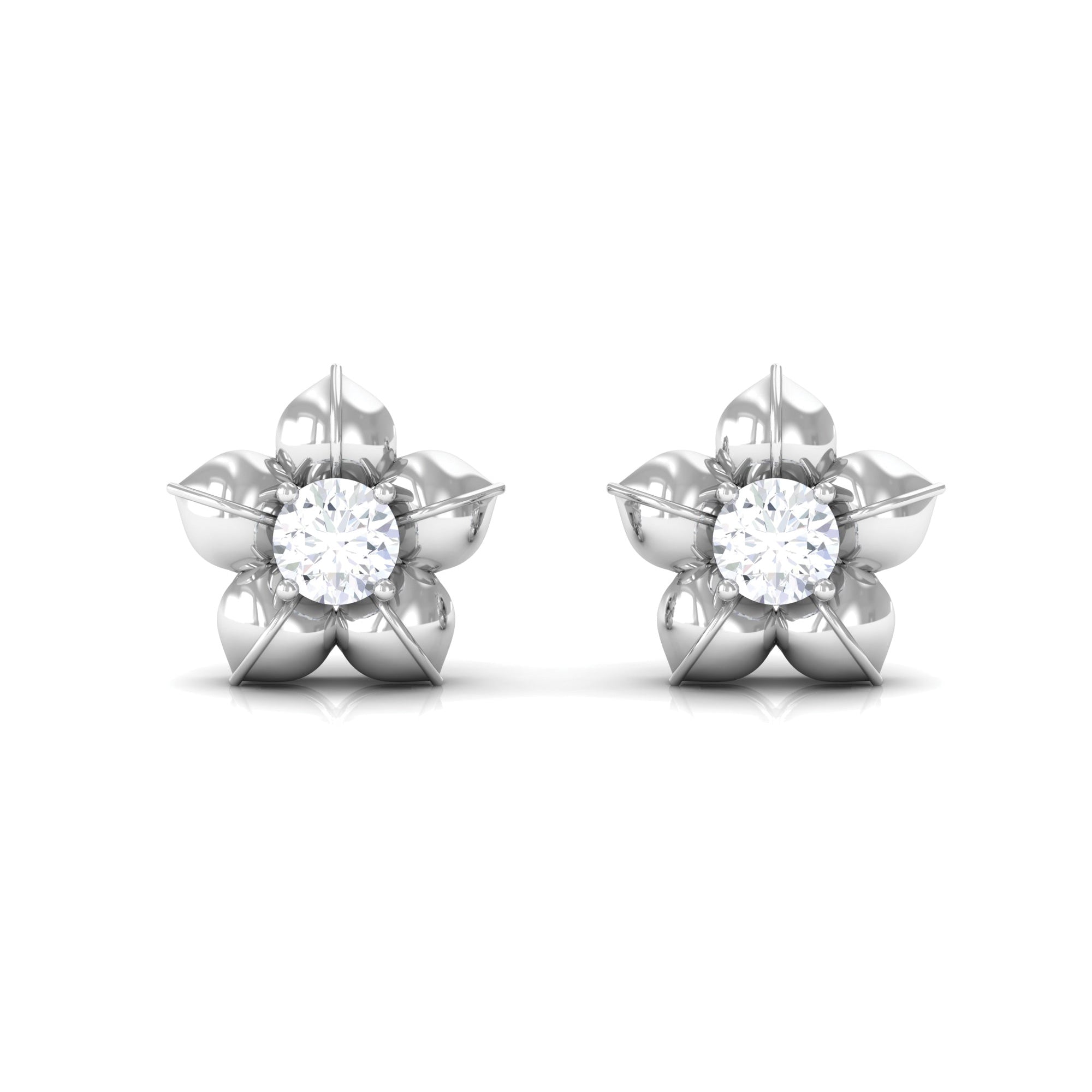 Diamond Flower Petal Stud Earrings in Prong Setting Diamond - ( HI-SI ) - Color and Clarity - Rosec Jewels