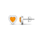 Heart Shape Fire Opal Halo Stud Earrings with Diamond Fire Opal - ( AAA ) - Quality - Rosec Jewels