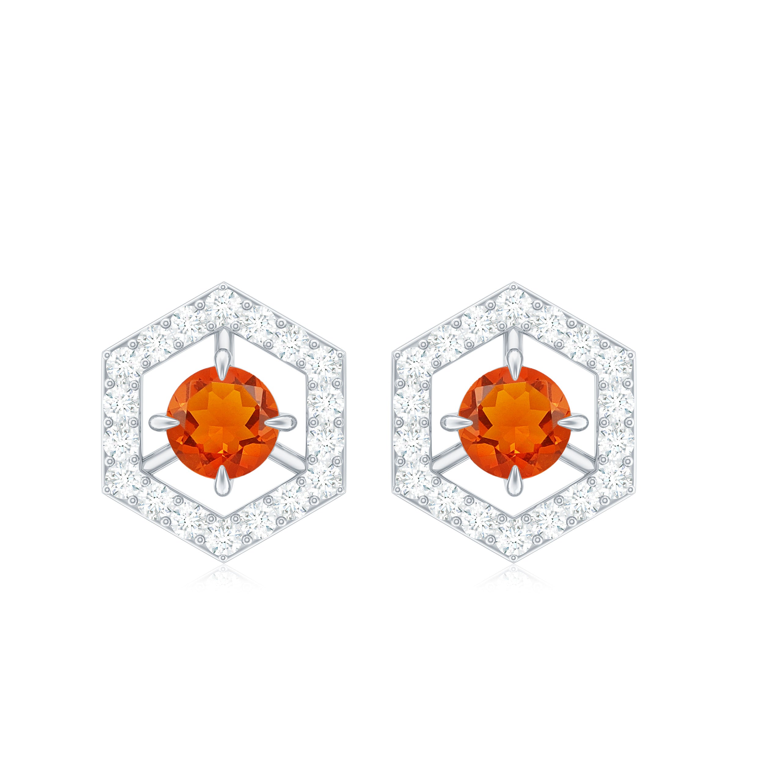 0.75 CT Minimal Fire Opal and Diamond Geometric Stud Earrings Fire Opal - ( AAA ) - Quality - Rosec Jewels