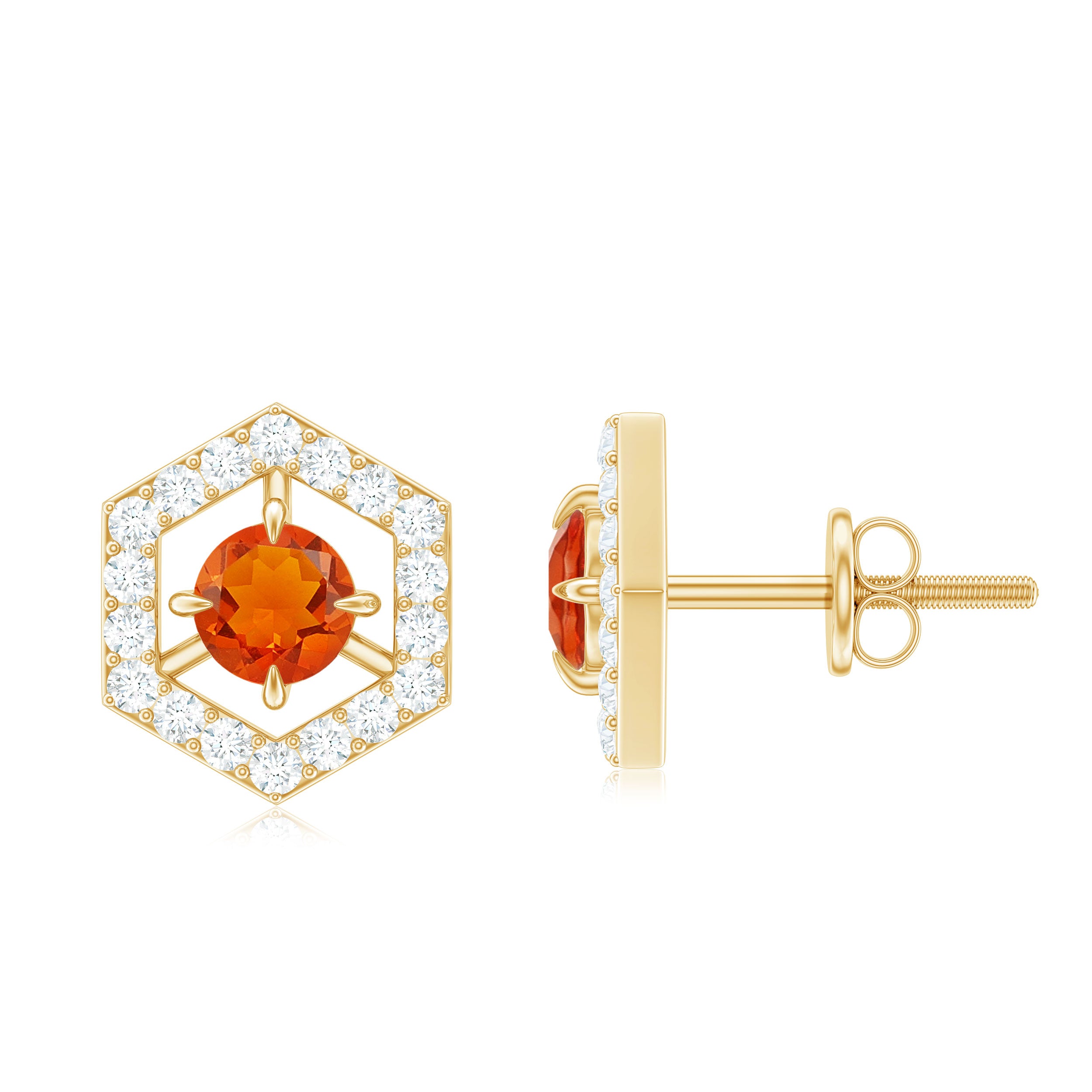 0.75 CT Minimal Fire Opal and Diamond Geometric Stud Earrings Fire Opal - ( AAA ) - Quality - Rosec Jewels