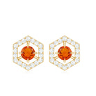 0.75 CT Minimal Fire Opal and Diamond Geometric Stud Earrings Fire Opal - ( AAA ) - Quality - Rosec Jewels