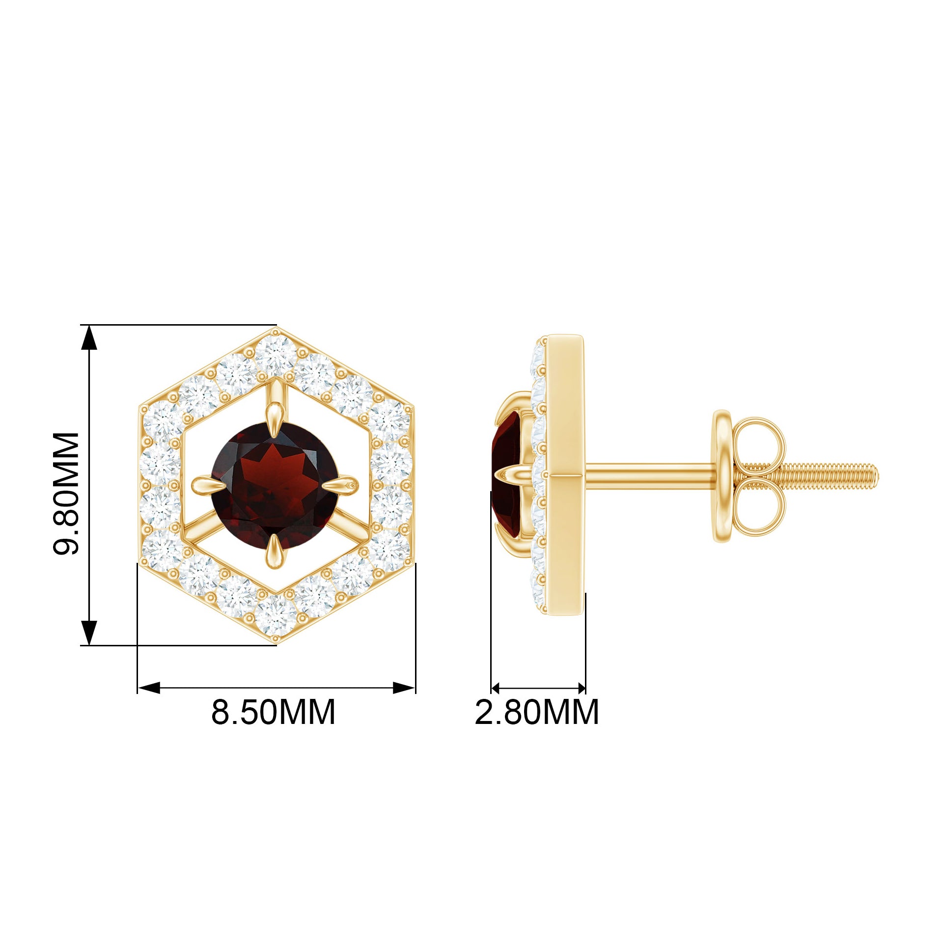 1 CT Minimal Garnet and Diamond Geometric Stud Earrings Garnet - ( AAA ) - Quality - Rosec Jewels