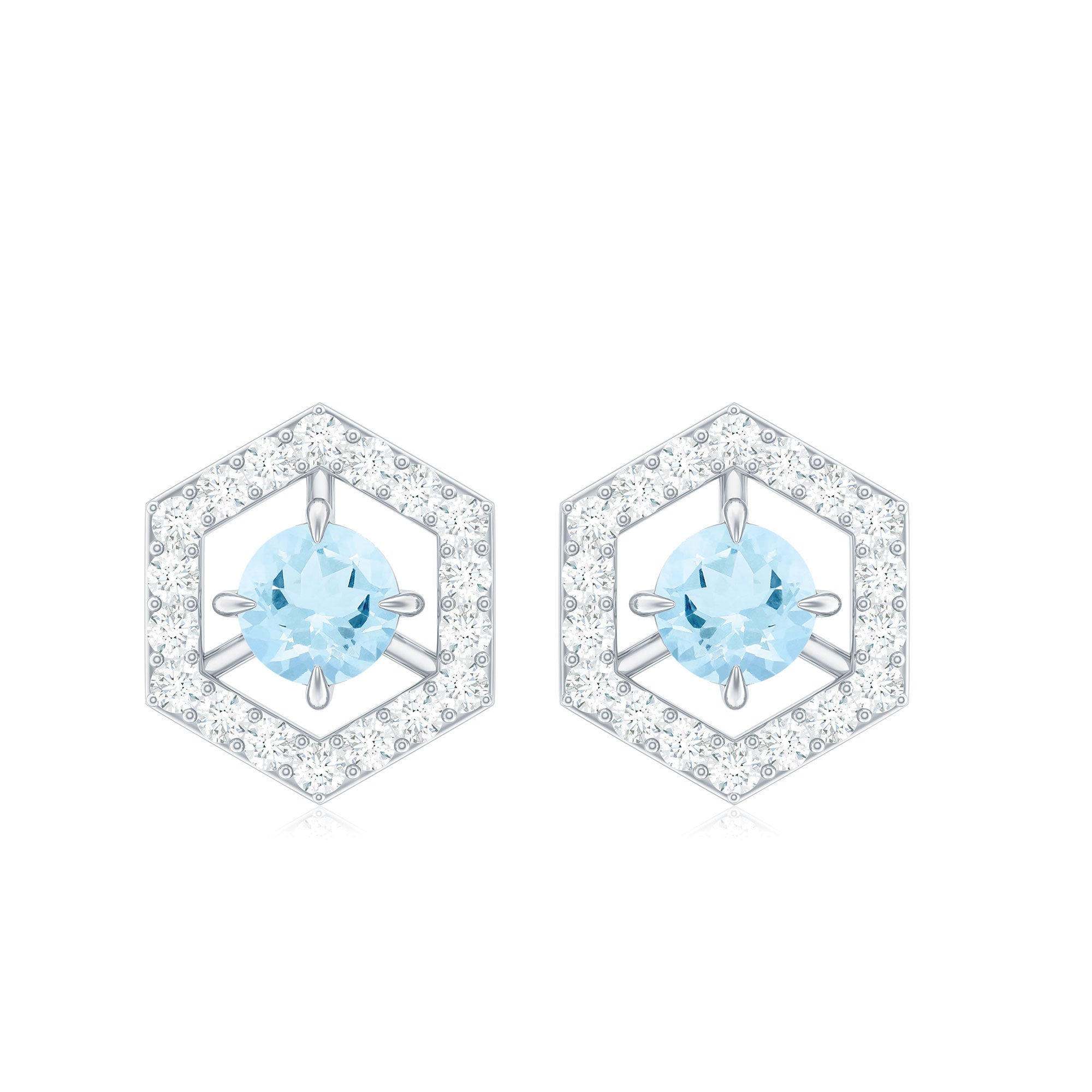 1.25 CT Minimal Aquamarine and Diamond Geometric Stud Earrings Aquamarine - ( AAA ) - Quality - Rosec Jewels