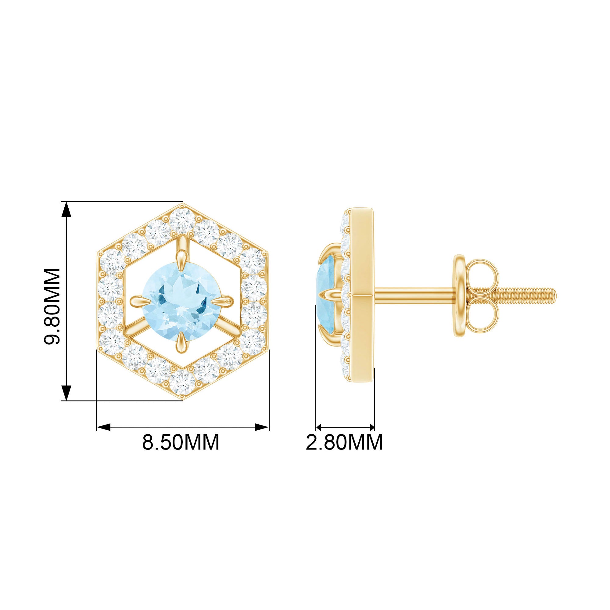 1.25 CT Minimal Aquamarine and Diamond Geometric Stud Earrings Aquamarine - ( AAA ) - Quality - Rosec Jewels