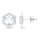 1 CT Minimal Moonstone and Diamond Geometric Stud Earrings Moonstone - ( AAA ) - Quality - Rosec Jewels