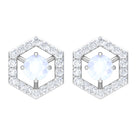 1 CT Minimal Moonstone and Diamond Geometric Stud Earrings Moonstone - ( AAA ) - Quality - Rosec Jewels