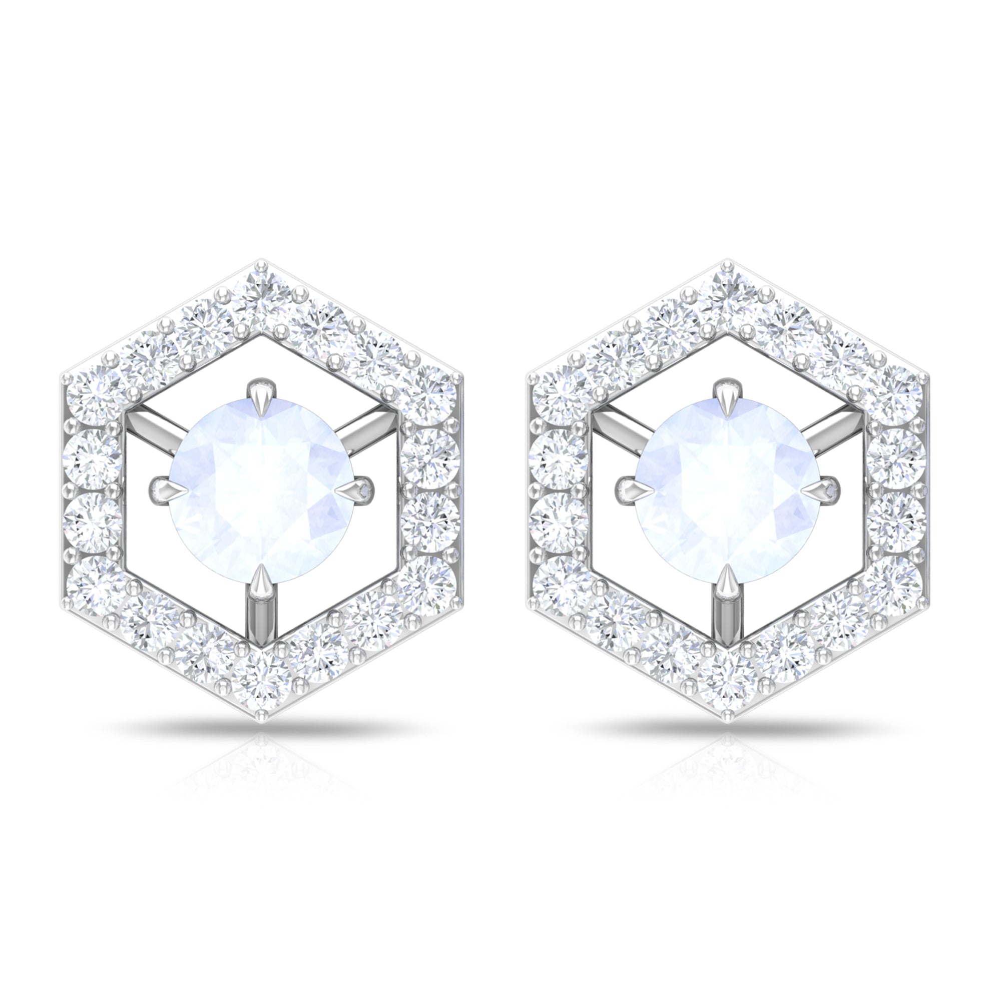 1 CT Minimal Moonstone and Diamond Geometric Stud Earrings Moonstone - ( AAA ) - Quality - Rosec Jewels