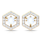 1 CT Minimal Moonstone and Diamond Geometric Stud Earrings Moonstone - ( AAA ) - Quality - Rosec Jewels